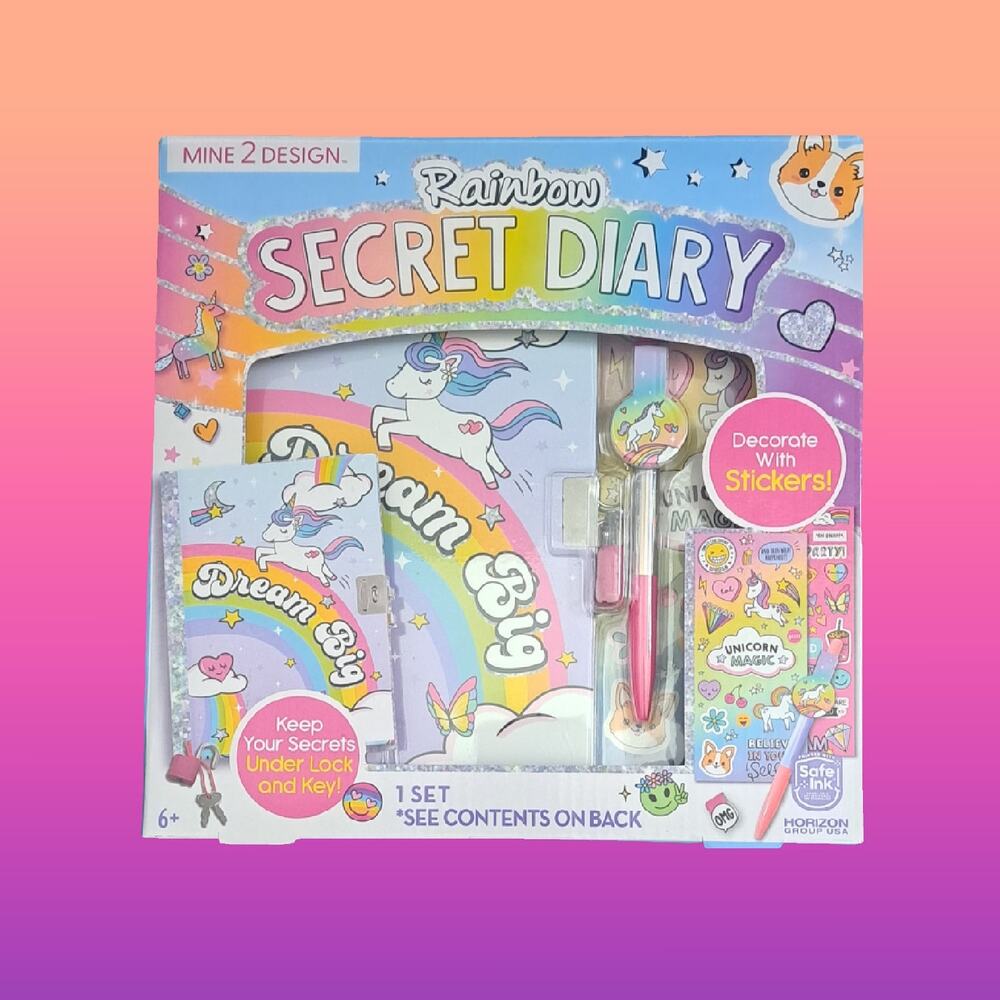 Rainbow Unicorn 80 Page Secret Diary Journal with Lock Key Pen & Stickers